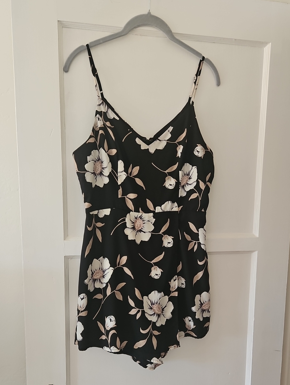 Lulu's Black and Cream Floral Romper